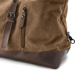 Torba sportowa vintage z karmelowego płótna i brązowej skóry