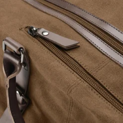 Torba sportowa vintage z karmelowego płótna i brązowej skóry