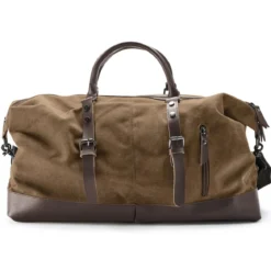 Torba sportowa vintage z karmelowego płótna i brązowej skóry