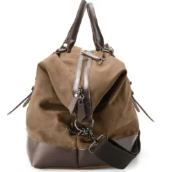 Torba sportowa vintage z karmelowego płótna i brązowej skóry