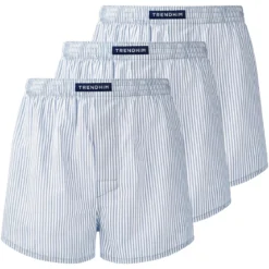 TrueFeel | 3-Pack bokserek z bawełny premium w biało-granatowe paski, luźny krój