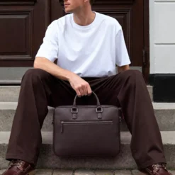 Vancouver | Brązowa skórzana torba na laptop