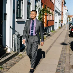 Vexel | Szerokie niebiesko-brązowe szelki w paski w stylu X