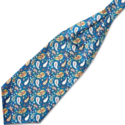 Virtuo | Niebiesko-żółty jedwabny ascot we wzór paisley