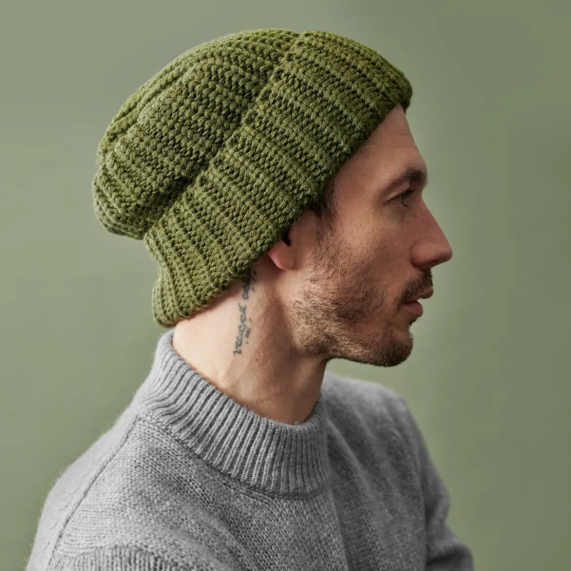Zielono-oliwkowa masywna dzianinowa czapka beanie Fee Montagna