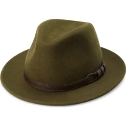 Zielony kapelusz fedora z płaskim rondem Flavio Moda