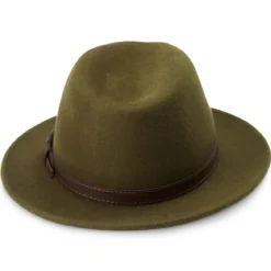 Zielony kapelusz fedora z płaskim rondem Flavio Moda
