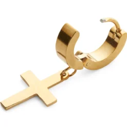 Złocisty kolczyk w kształcie krzyża i obręczy