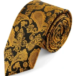 Złoto-brązowy jedwabny krawat we wzór paisley | 6 cm
