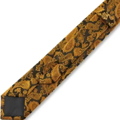 Złoto-brązowy jedwabny krawat we wzór paisley | 6 cm