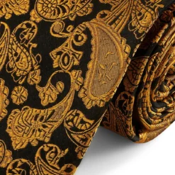 Złoto-brązowy jedwabny krawat we wzór paisley | 8 cm