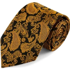 Złoto-brązowy jedwabny krawat we wzór paisley | 8 cm