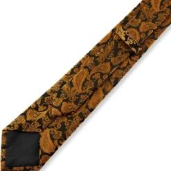 Złoto-brązowy jedwabny krawat we wzór paisley | 8 cm